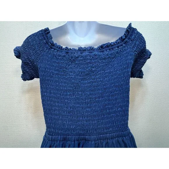 American Eagle Outfitters Womens Smocked Sexy Denim Romper Size L Navy Cutout - Picture 8 of 11